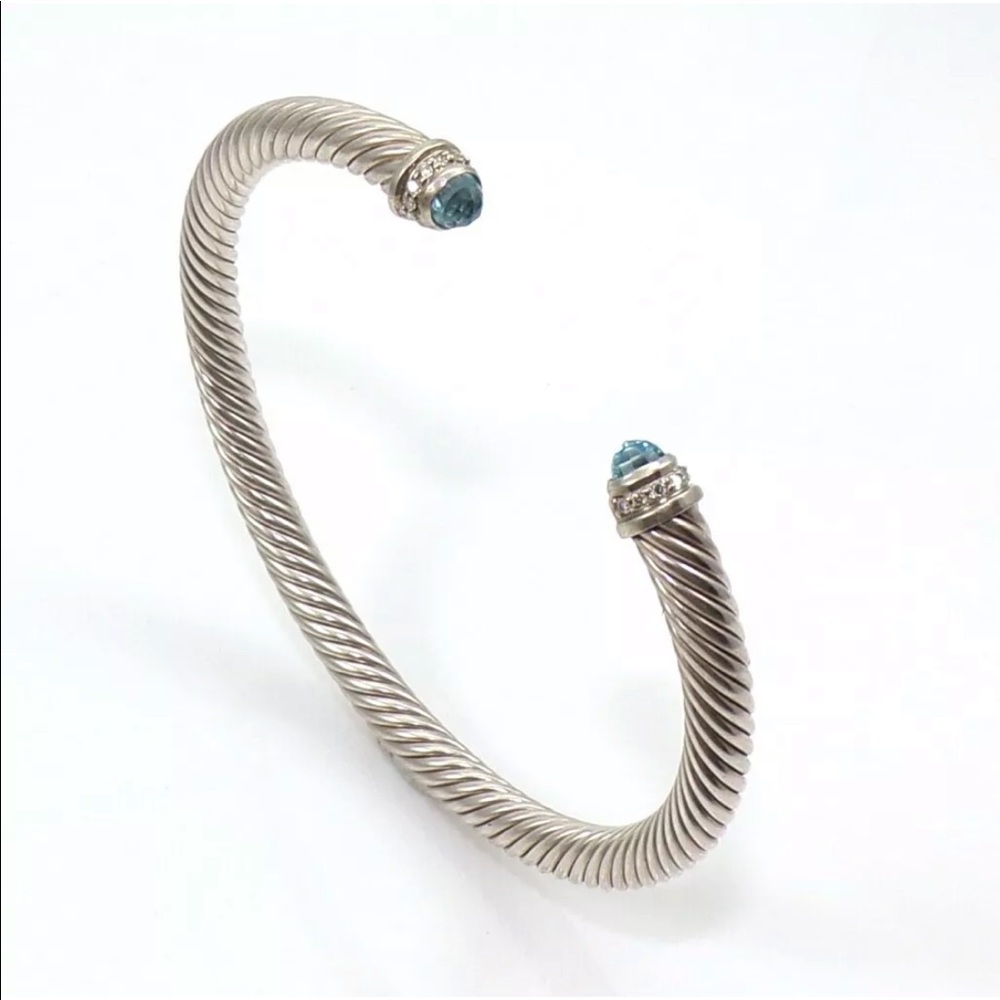 ♥️♥️SOLD♥️♥️DAVID YURMAN 5mm Blue Topaz & Diamonds - Picture 2 of 10